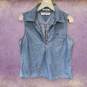 Light blue denim sleeveless top